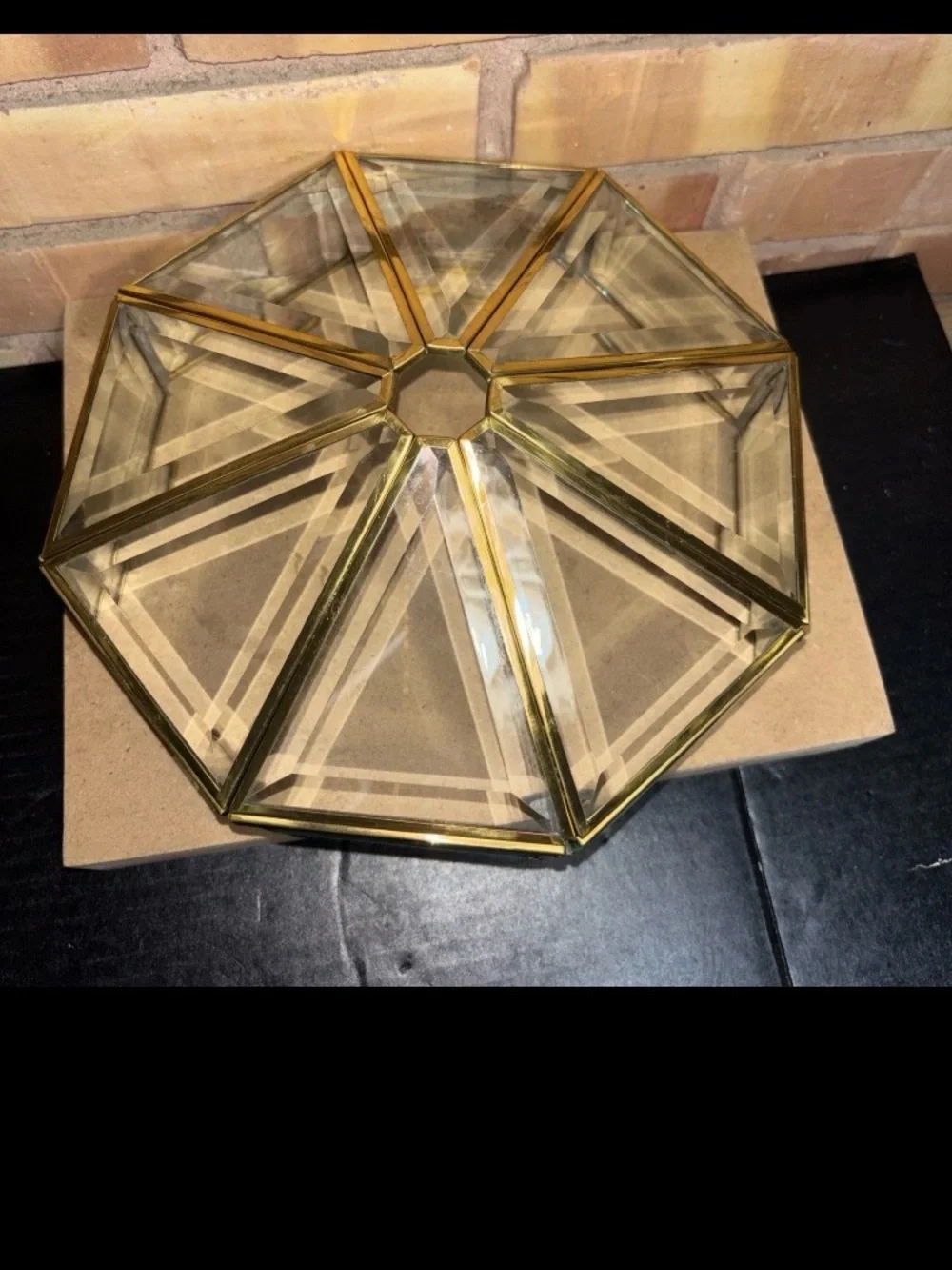 Brass and Beveled Glass Light Fixture/Shade